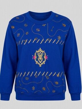 Vintage Hand-Knitted Floral Cardigan with Detailed Embroidery medium